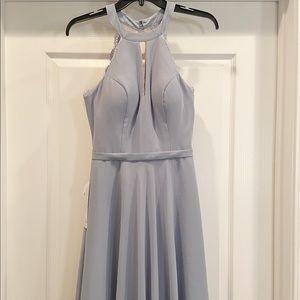 Halter Dress with laced back in the color of dusty blue